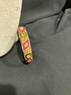 Gold Toned Crystal Bangle with Pink and Green Accents